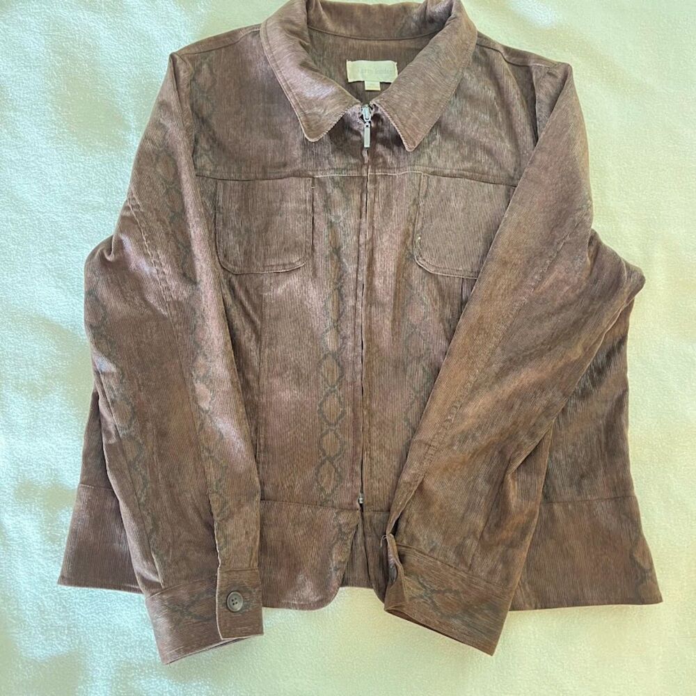 Erin London Zippered Jacket Brown Iridescent Animal Print, Size XL